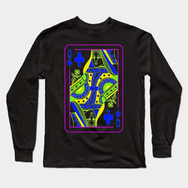 Queen of Clubs Bright Mode Long Sleeve T-Shirt by inotyler